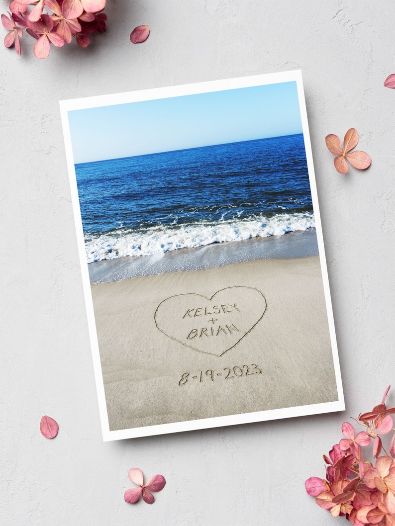 Personalized Beach Card, Custom Wedding Card, Beach Stationary, Names in Sand, Message in Sand, Beach Themed Wedding Card, Sand Writing Card image 3