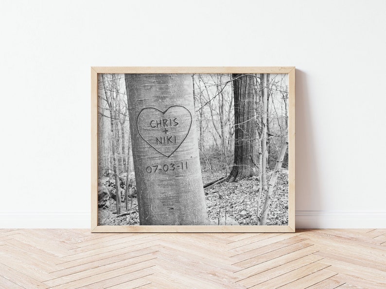 Personalized Carved Tree Art Print, Gift for Couple, Boyfriend Gift, Family Tree, Family Print, Newlywed Gift, Engagement Gift, Gift for Him image 1