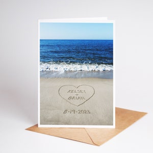 Personalized Beach Card, Custom Wedding Card, Beach Stationary, Names in Sand, Message in Sand, Beach Themed Wedding Card, Sand Writing Card