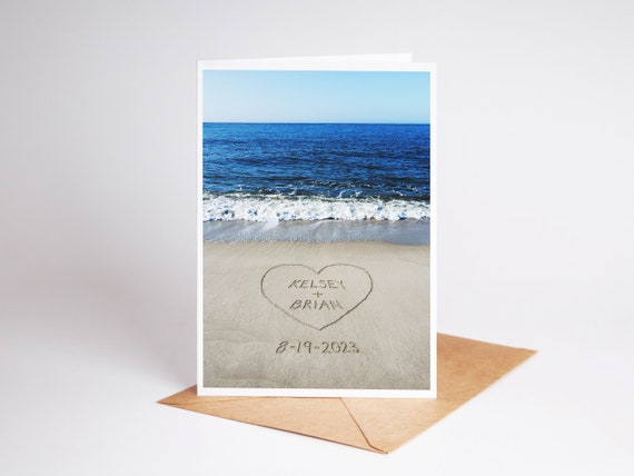 Personalized Beach Card, Custom Wedding Card, Beach Stationary, Names in Sand, Message in Sand, Beach Themed Wedding Card, Sand Writing Card