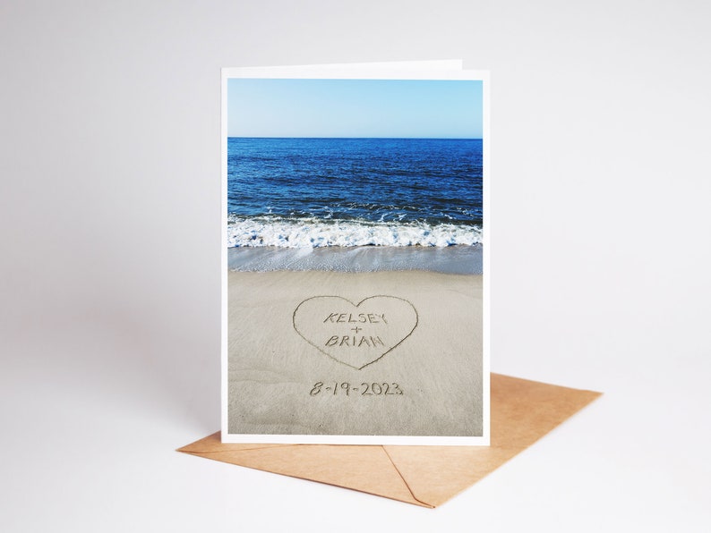 Personalized Beach Card, Custom Wedding Card, Beach Stationary, Names in Sand, Message in Sand, Beach Themed Wedding Card, Sand Writing Card image 10