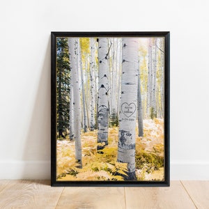 Custom Tree Carving Print, Aspen Forest, Birch Trees, Gift for Couple, Gift for Anniversary, Gift for Parents