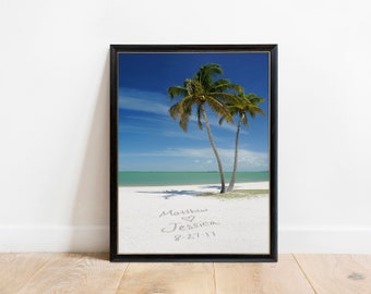 Tropical Beach Wall Print, Personalized Art, Sand Writing, Beach Decor, Personalized Couples Gift, Custom Beach Gift, Tropical Decor