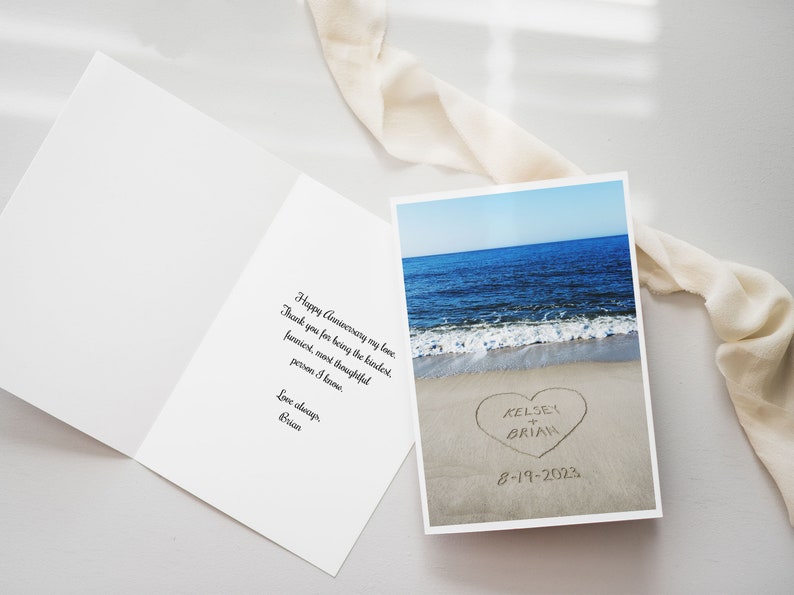 Personalized Beach Card, Custom Wedding Card, Beach Stationary, Names in Sand, Message in Sand, Beach Themed Wedding Card, Sand Writing Card image 5