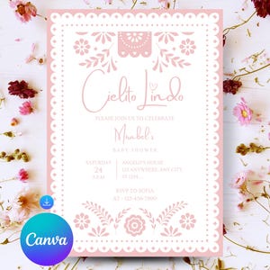 Canva Cielito Lindo Invitation, Cielito Lindo Baby Shower Invitation, Mexican Baby Shower Invitation, Papel Picado Invite, Blue Talavera