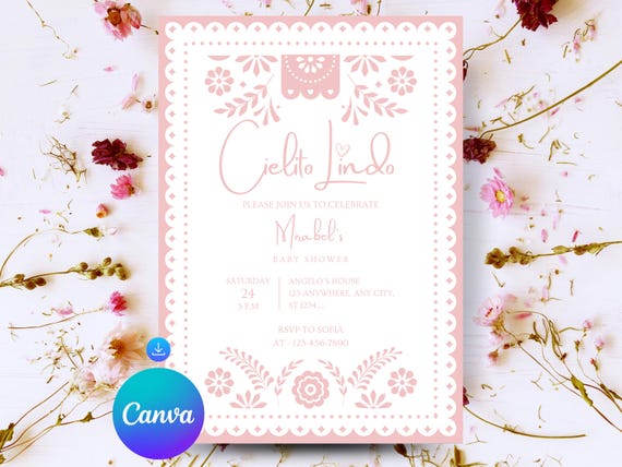 Canva Cielito Lindo Invitation, Cielito Lindo Baby Shower Invitation, Mexican Baby Shower Invitation, Papel Picado Invite, Blue Talavera