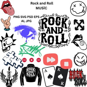 rock and roll svg bundle | 100 music svg files for cricut and silhouette | guitar drum band svg | digital download | commercial use
