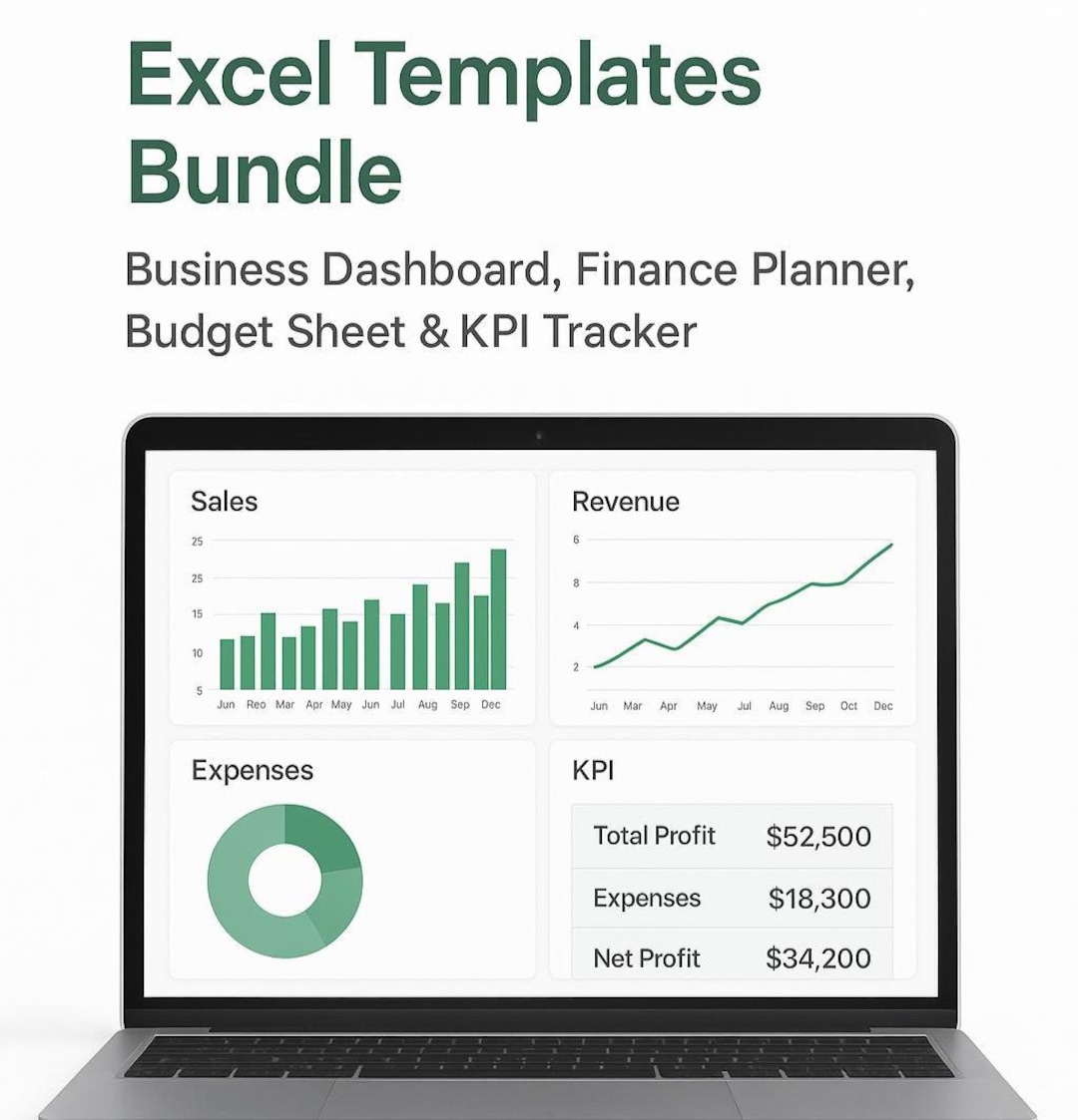 Excel Templates Bundle Business Dashboard, Finance Planner, Budget