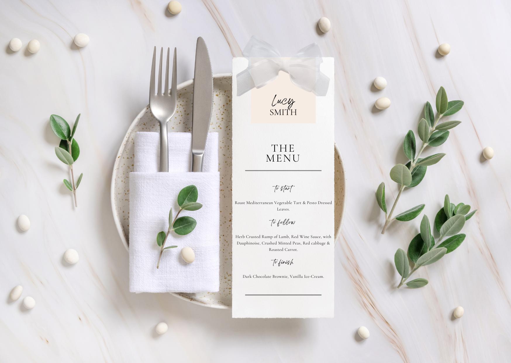 Wedding Menu and Name Tag Template | Printable Wedding Menu | Editable ...