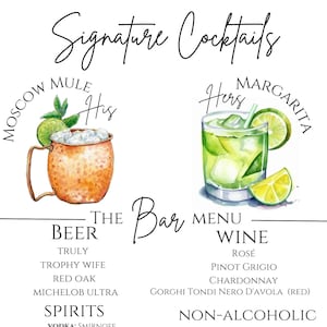 Editable Bar Sign Template – Moscow Mule & Margarita Signature Drinks – Wedding Bar Sign Printable – Custom Cocktail Sign – Instant Download