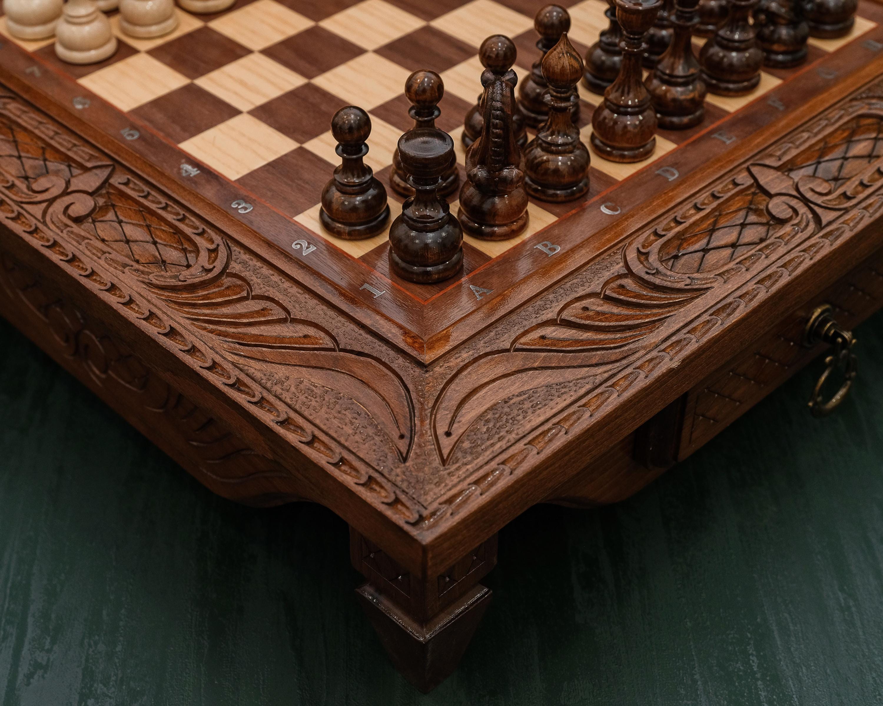 Personalized Chess Board With Drawers, Wooden Chess Set With