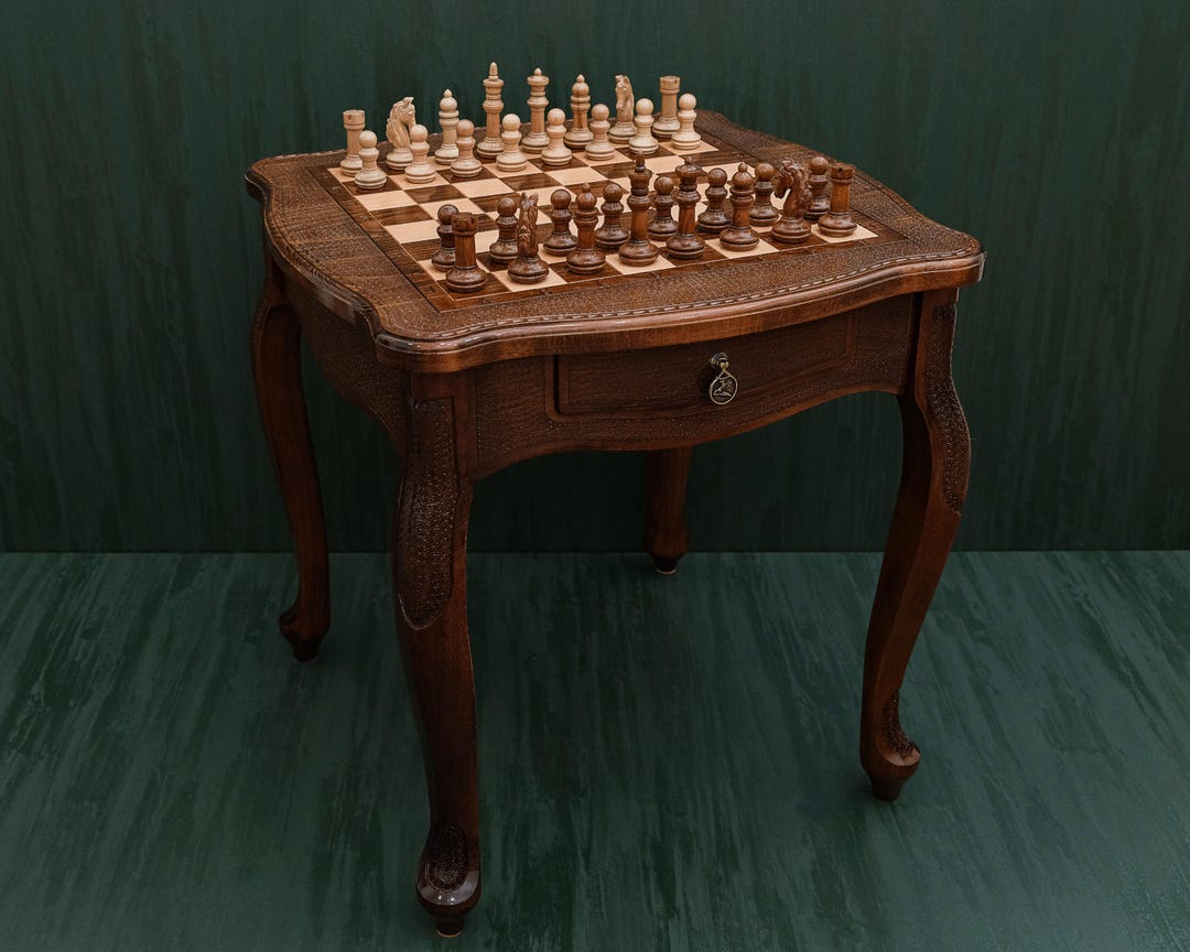 Classic Chess Table With Drawers, Handmade Wooden Chess Game Table ...