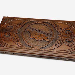 Modern Chess and Backgammon Board Set with map of Georgia, Handmade Wooden Backgammon, Custom Board Game