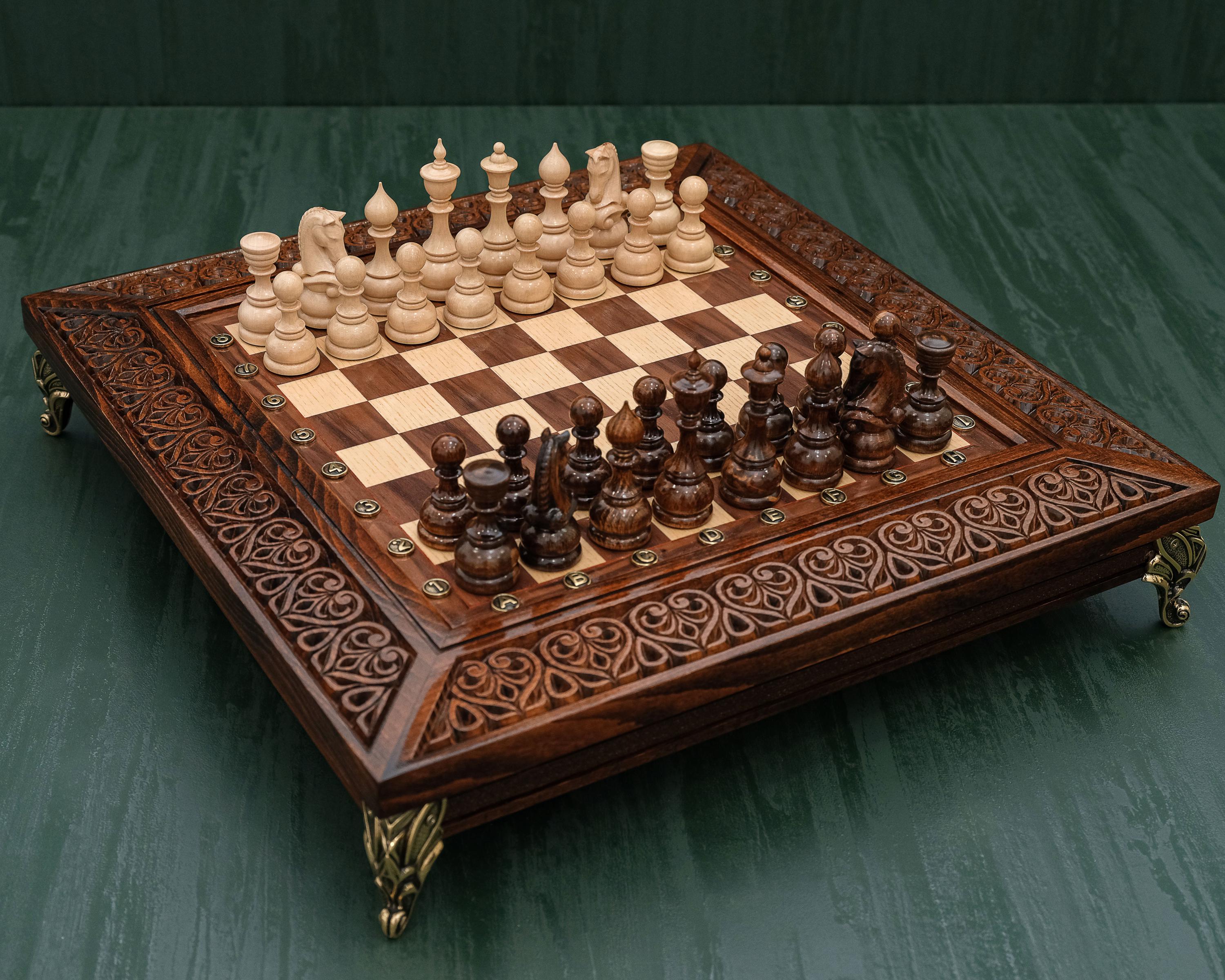 Handmade Chess Board With Bronze Legs. Luxury Chess Set. Good
