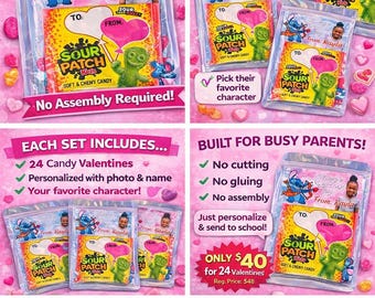 Personalized Classroom Valentines Done For You Candy Valentine Cards  Custom Kids Valentines No Assembly Required  School Valentines