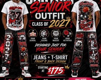 Custom Boys Senior Jeans Outfit 2027 | Personalized Senior Jeans & Shirt Set | Class of 2027 Outfit | School Spirit Senior Clothing
