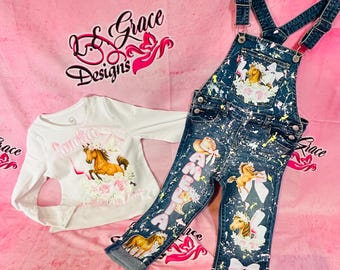 Custom horse Denim Overalls Birthday Outfit: Rodeo, Farm, or Character Theme