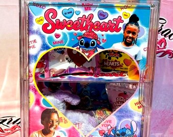 Personalized Valentine’s Day Acrylic Treat Box |Kids Valentine Gift Basket |Custom Candy Bin Keepsake Display |Sonic, Spidey, Stitch & More