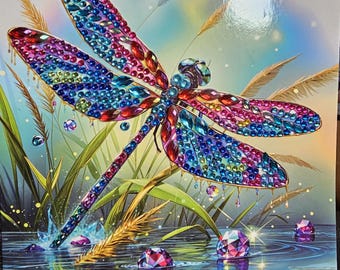 Diamond Art Vibrant Dragonfly blank greetings card & envelope - various designs