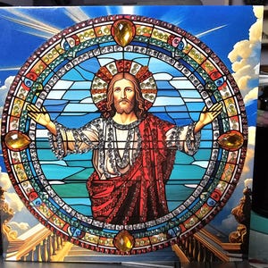 Tarjeta de felicitación y sobre en blanco con diseño religioso de Jesús y arte de diamantes: varios diseños adecuados para Primera Comunión, Pascua, Navidad, etc.