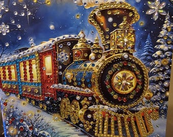 Cartes de Noël Diamond Art Train à vapeur - différents modèles - personnalisation en option