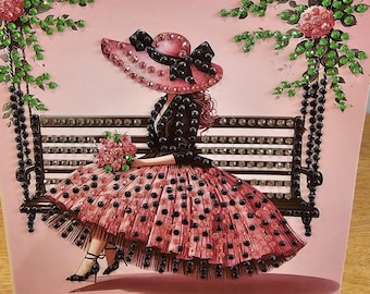 Diamond Art Pink dames met stippen - blanco wenskaart, verschillende ontwerpen - optionele personalisatie