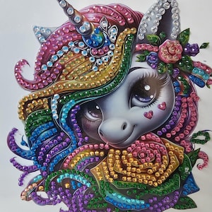Cartão de felicitações em branco com estampa de unicórnio vibrante Diamond Art - vários designs