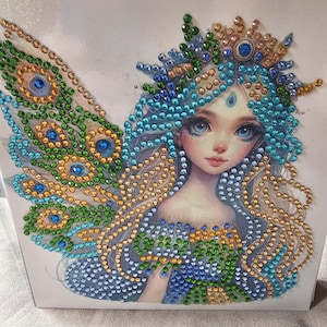 Cartão de felicitações em branco Diamond Art Fairy - Estilo pavão verde e azul - vários designs
