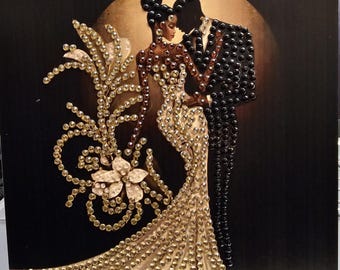 Elegante biglietto di auguri per matrimonio con coppia in bianco e nero di Diamond Art - vari modelli - personalizzazione opzionale