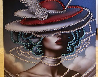 Diamond Art Birthday Card -  Elegant red white blue lady - various designs- optional personalisation