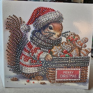 Tarjetas navideñas en blanco con diseño de diamante - Ardilla festiva - varios diseños