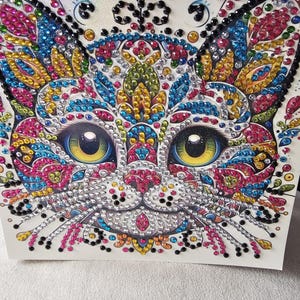 Tarjeta de felicitación y sobre en blanco con diseño de gato con diamantes (varios diseños)