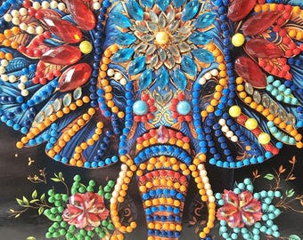 Diamond Art Vibrant Elephant blank greetings card- various designs