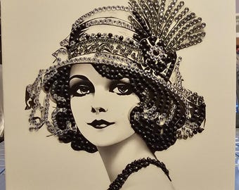 Diamond Art blank greetings card - Black & White Art Deco ladies - various designs - optional personalisation