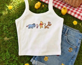 Winnie the Pooh Crop Tank Top, Cute Cartoon Summer Cami, Disney Inspired Spaghetti Strap Tank for Women, Cute Disney Trip Summer Outfit