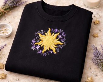 Geborduurde Rapunzel Sun PNG, Tangled Sun PNG, Vintage Celestial SunPNG, Disney Rapunzel PNG, Disney Girls Trip 2026