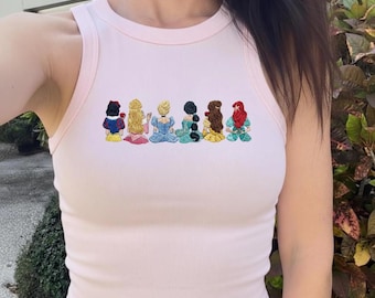 Embroidered Disney Princess Tank Top, Vintage Princess Embroidery Tank, Magical Land Embroidery Shirt, Princess Family Embroidery Shirt