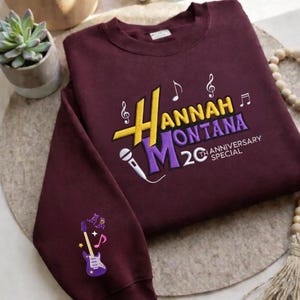 Hannah Montana 20th Anniversary Embroidered Sweatshirt, Disney Channel Fans Shirt, Magic Kingdom Tee, Disneyland Family Trip Gift afbeelding 3