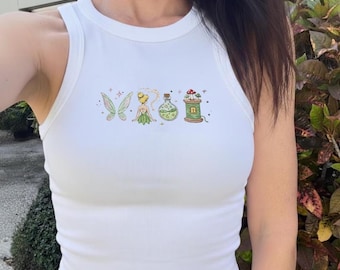 Camiseta sin mangas bordada de Campanilla, camiseta ajustada de Hada de Nunca Jamás de Disney, bonita camiseta vintage de viaje a Disney