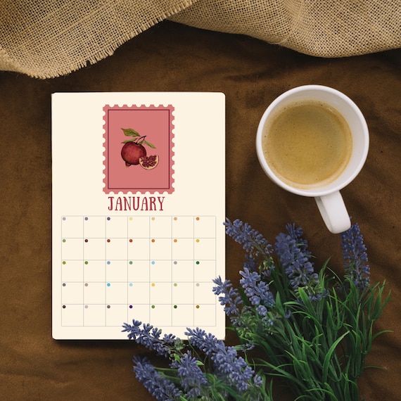 Vintage Stamp Monthly Planner: Beige & Brown Perpetual Calendar (PDF)