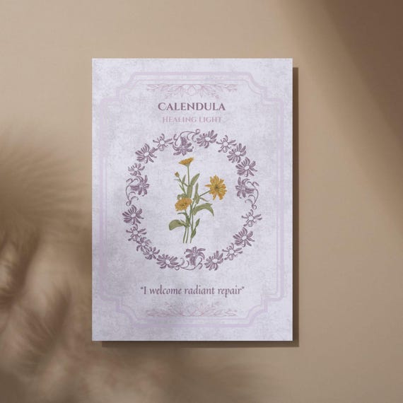 Calendula Flower Oracle Card | Healing Herb Print | Digital Download | Medicinal Plant Art | Marigold Oracle | Botanical Art