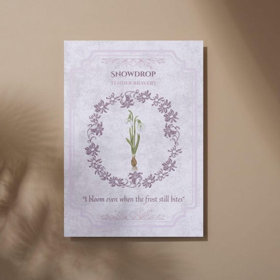 Snowdrop Flower Oracle Card | Winter's End Print | Digital Download | First Spring | Hope Oracle | Snowdrop Art