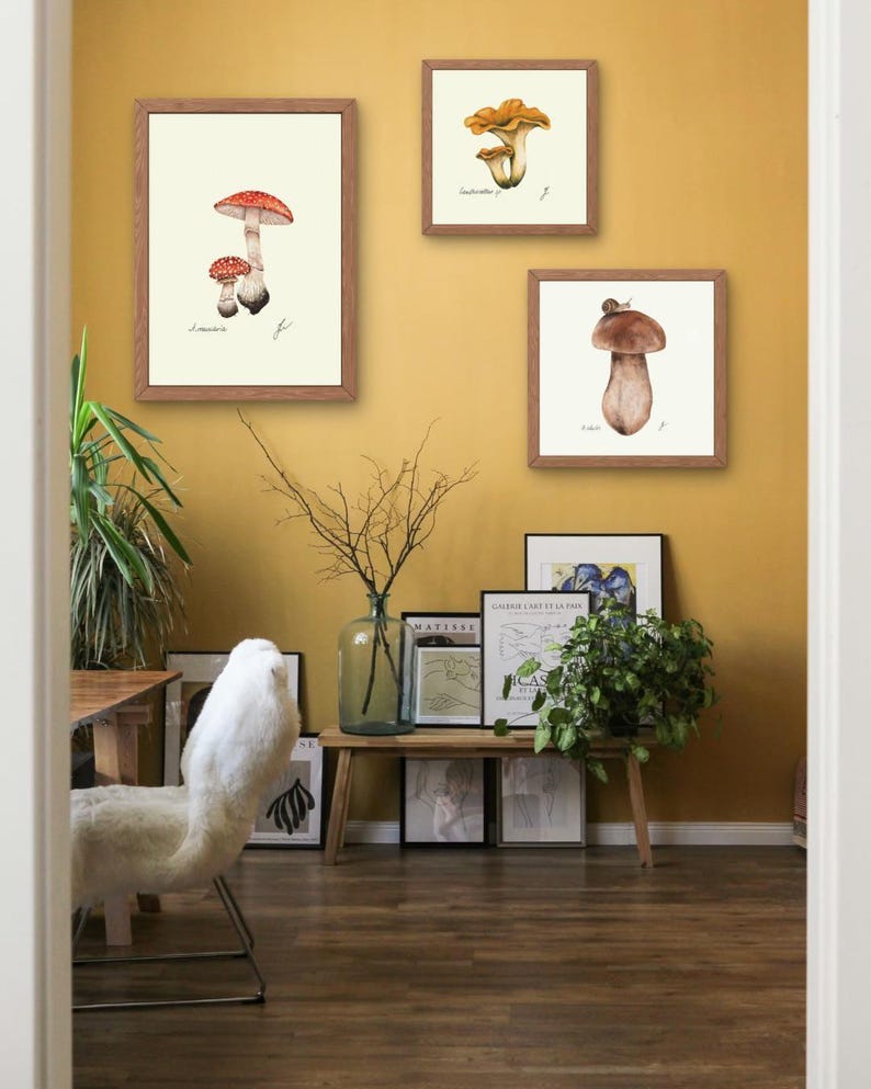 Mushroom Prints: Botanical Fungi Art, Forager Kitchen Decor (Digital Download) image 1