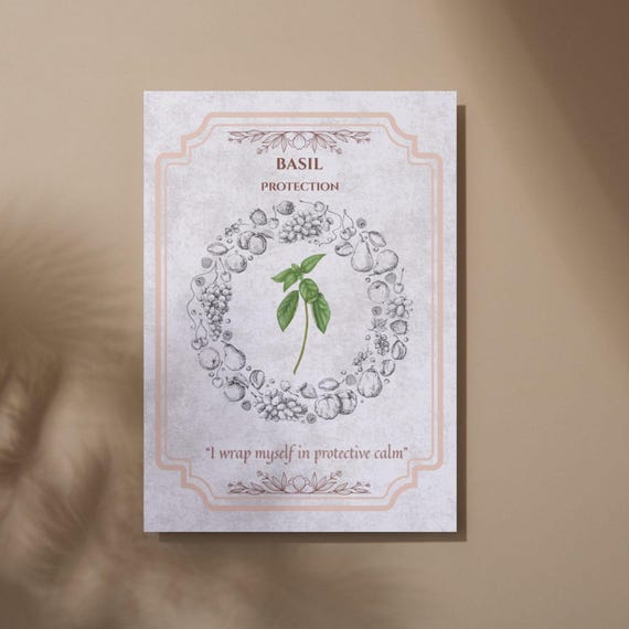 Basil Herb Oracle Card | Botanical Print | Digital Download | Kitchen Witch Art | Herb Oracle | Culinary Magic