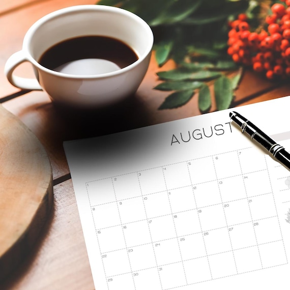 Floral Perpetual Calendar: White & Grey Monthly Planner (Digital Download)
