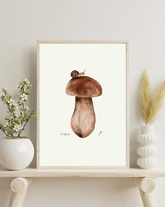 Vintage Porcini Mushroom Print: Kitchen Cottagecore Wall Art (Digital Download
