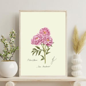 Peony Flower Print | Vintage Botanical Wall Art | Digital Download | Cottagecore Home Decor | Gallery Wall Art | Printable Illustration