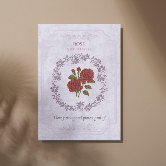 Rose Flower Oracle Card | Love Symbol Print | Digital Download | Rose Art | Love Oracle | Classic Beauty