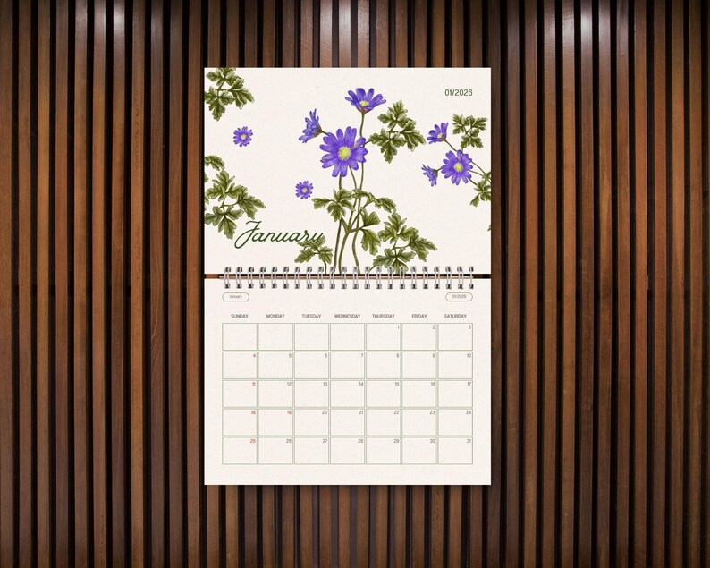 2026 Botanical Wall Calendar | Art Nouveau Floral Print (Digital Download) image 8