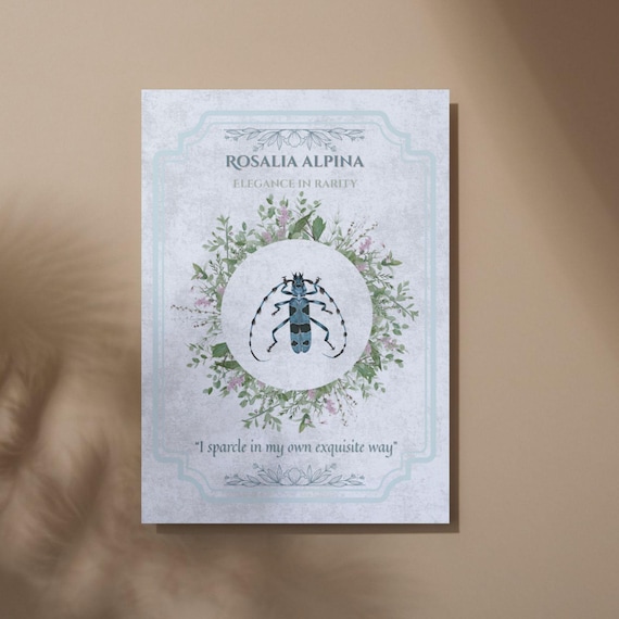 Rosalia Alpina Beetle Oracle Card | Alpine Beetle Print | Digital Download | Rare Insect Art | Beetle Oracle | Mountain Wisdom